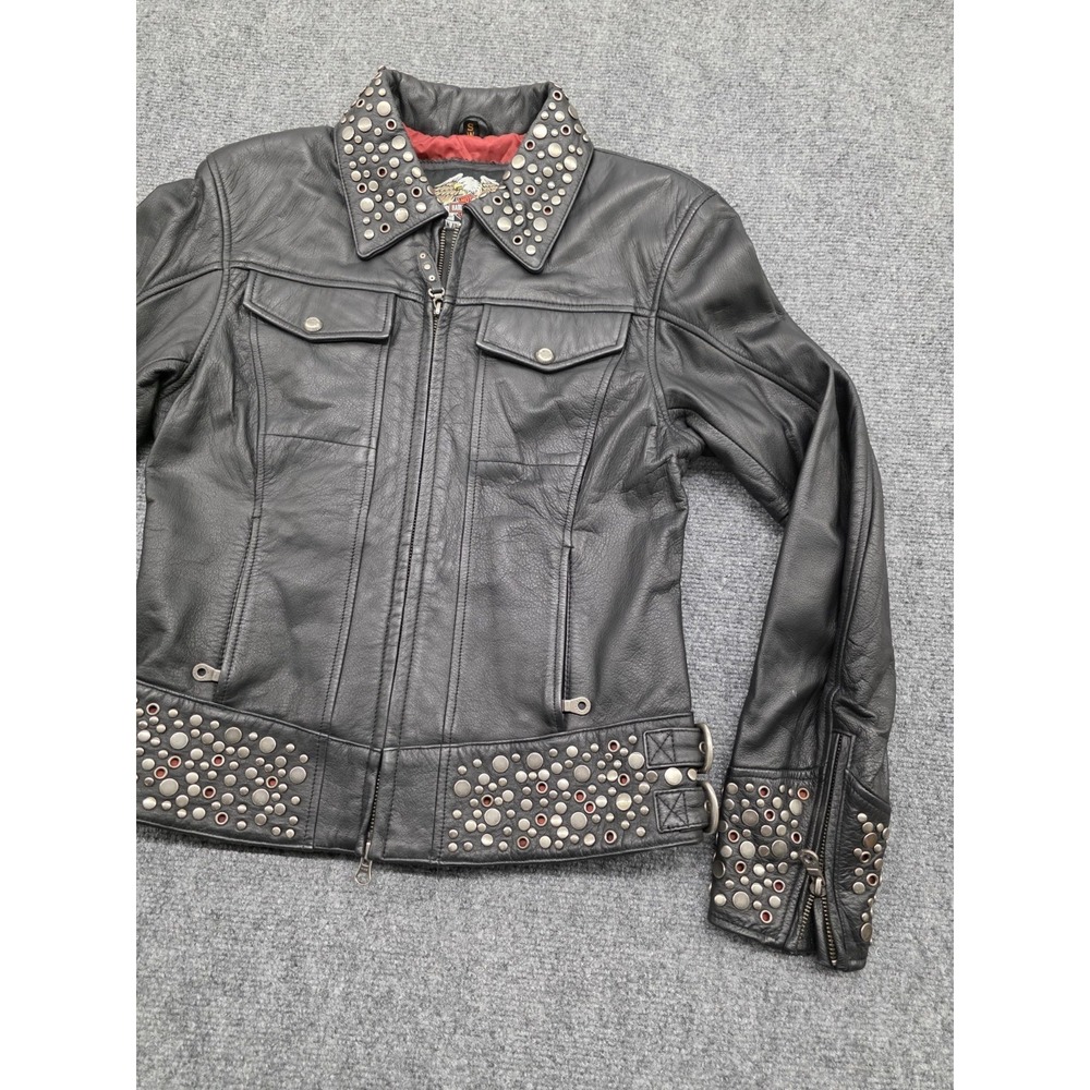 Harley-Davidson Vintage Roxy Studded Black Leather Jacket - Size S - Picture 4 of 13